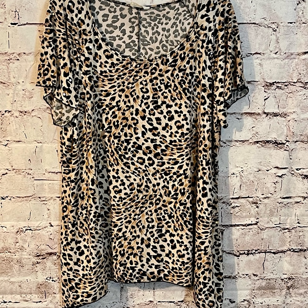 Brittany Black Black and Brown A symmetrical Animal Print Top (C-9)